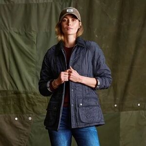 Women's Barbour Beadnell Polarquilt Jacket Plaid Cuff Navy Size 10